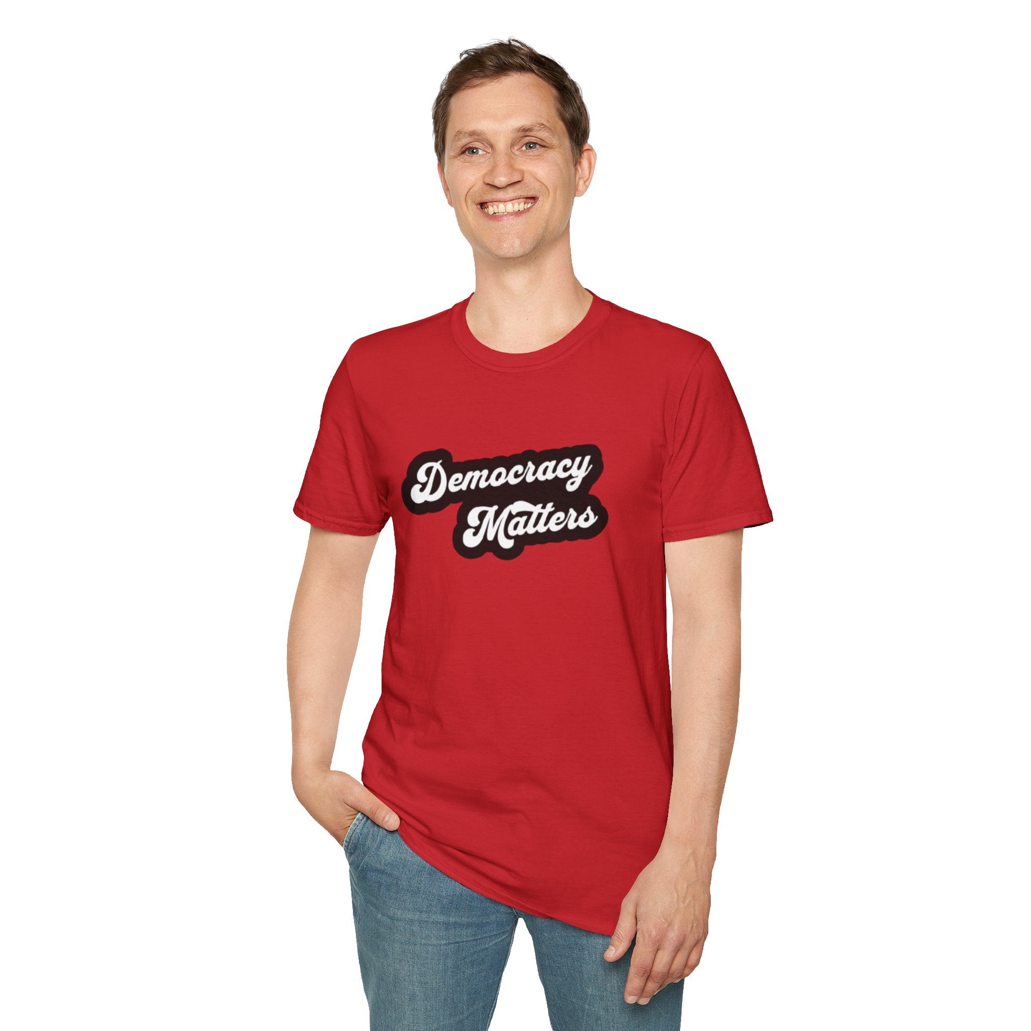 Democracy Matters T-Shirt — Retro Script Political Tee