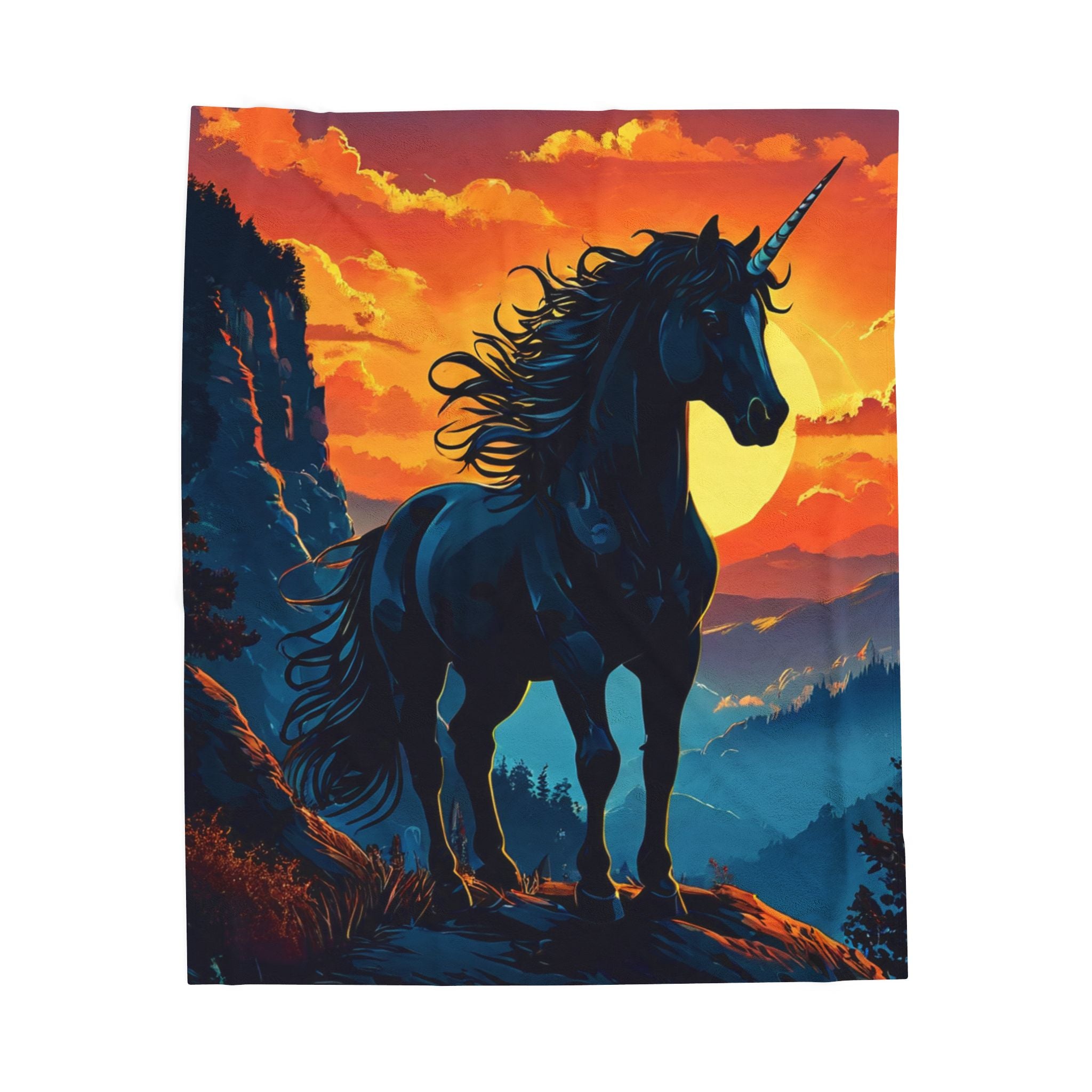 Mystical Black Unicorn Velveteen Plush Blanket