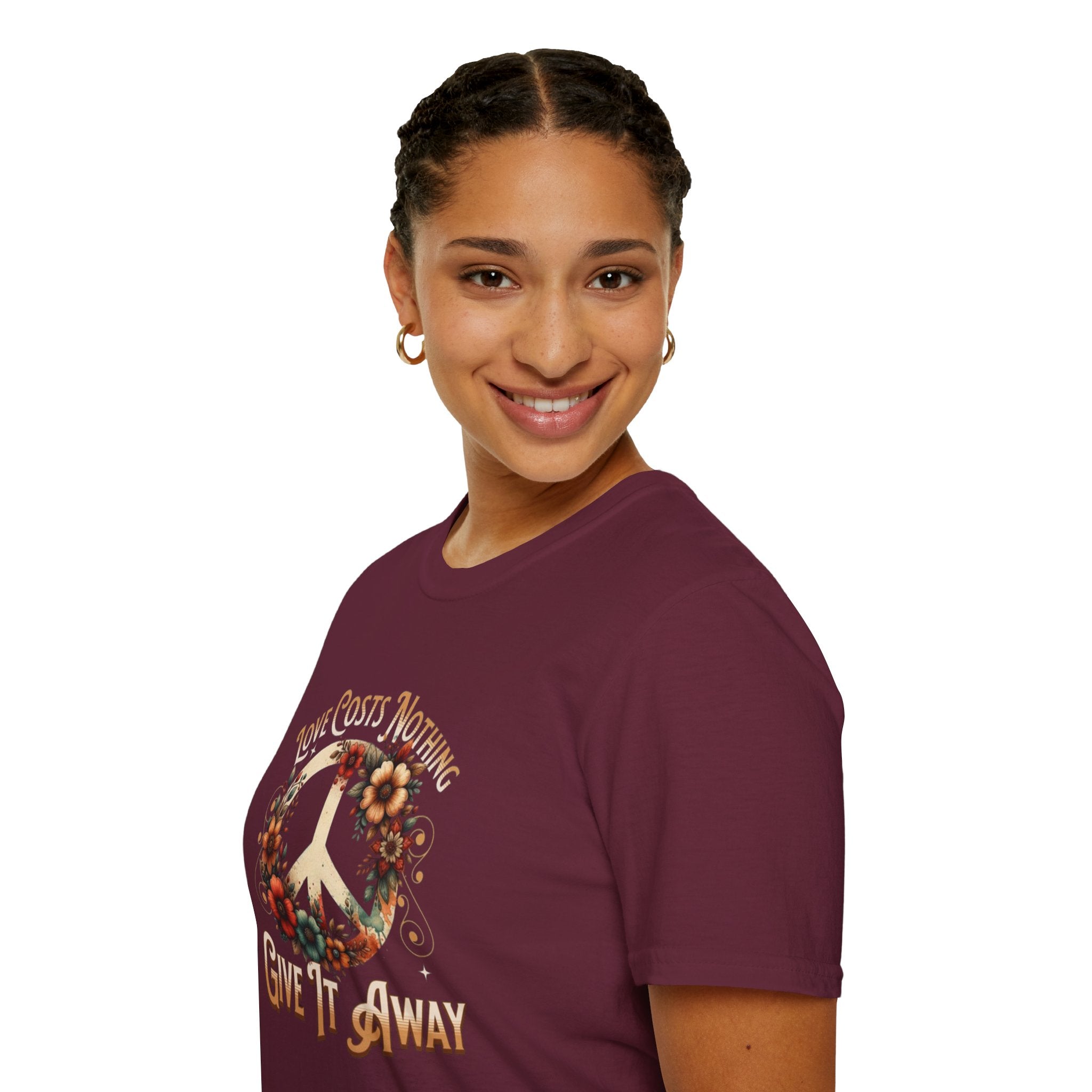 Unisex Softstyle T-Shirt - Love Costs Nothing, Give It Away Floral Peace Design