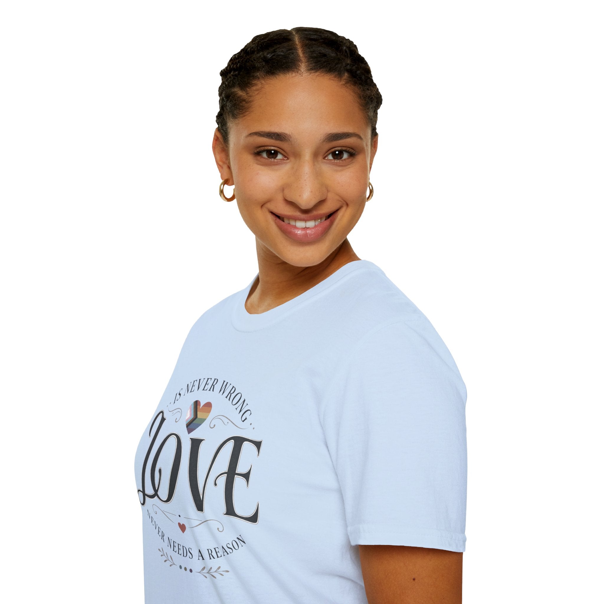 Love Is Never Wrong T-Shirt — LGBTQ+ Pride Heart Tee