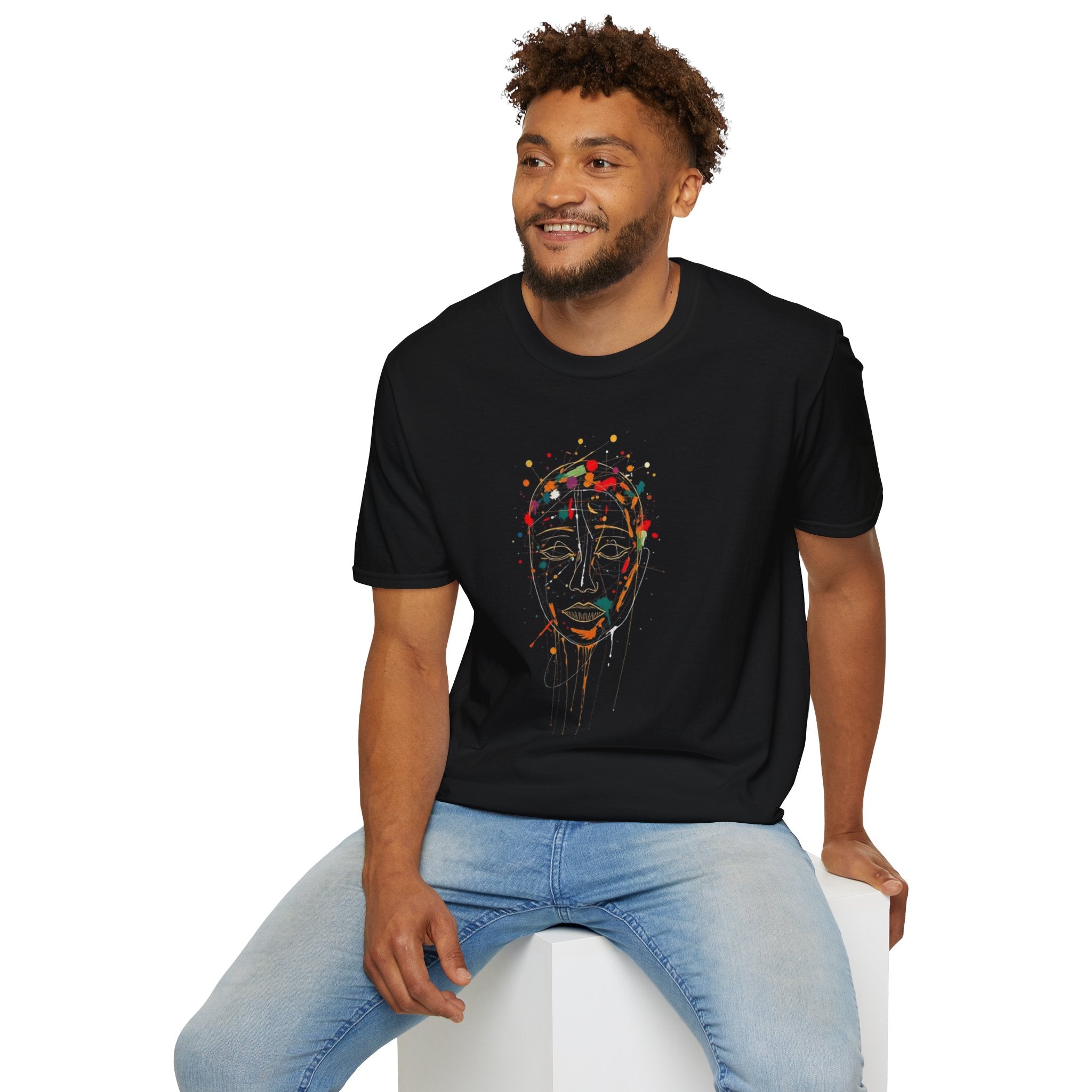 Abstract Rainbow Splatter Face Tee