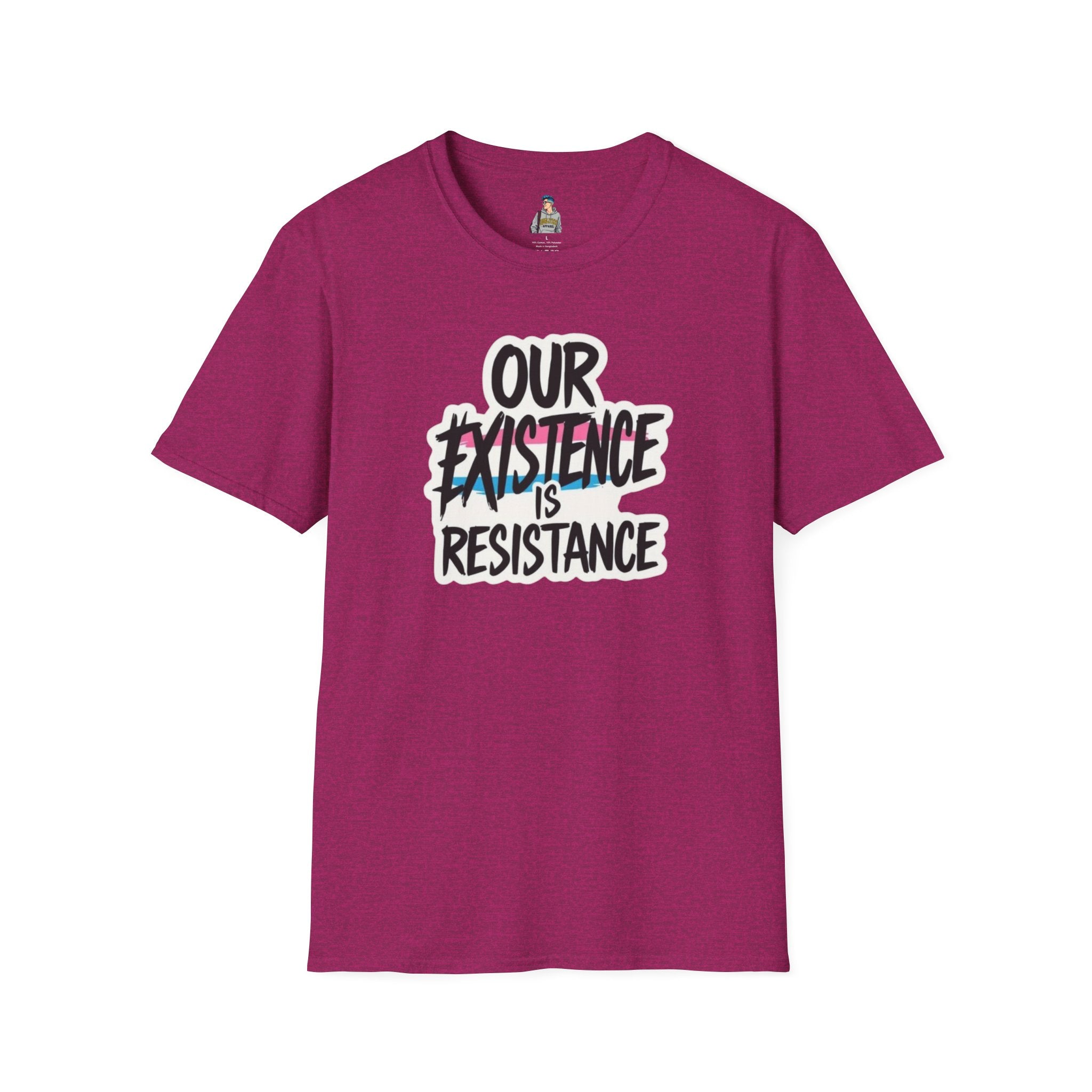 Our Existence is Resistance Trans Pride Unisex Softstyle T-Shirt - Empowering Statement Tee for Activists and Advocates