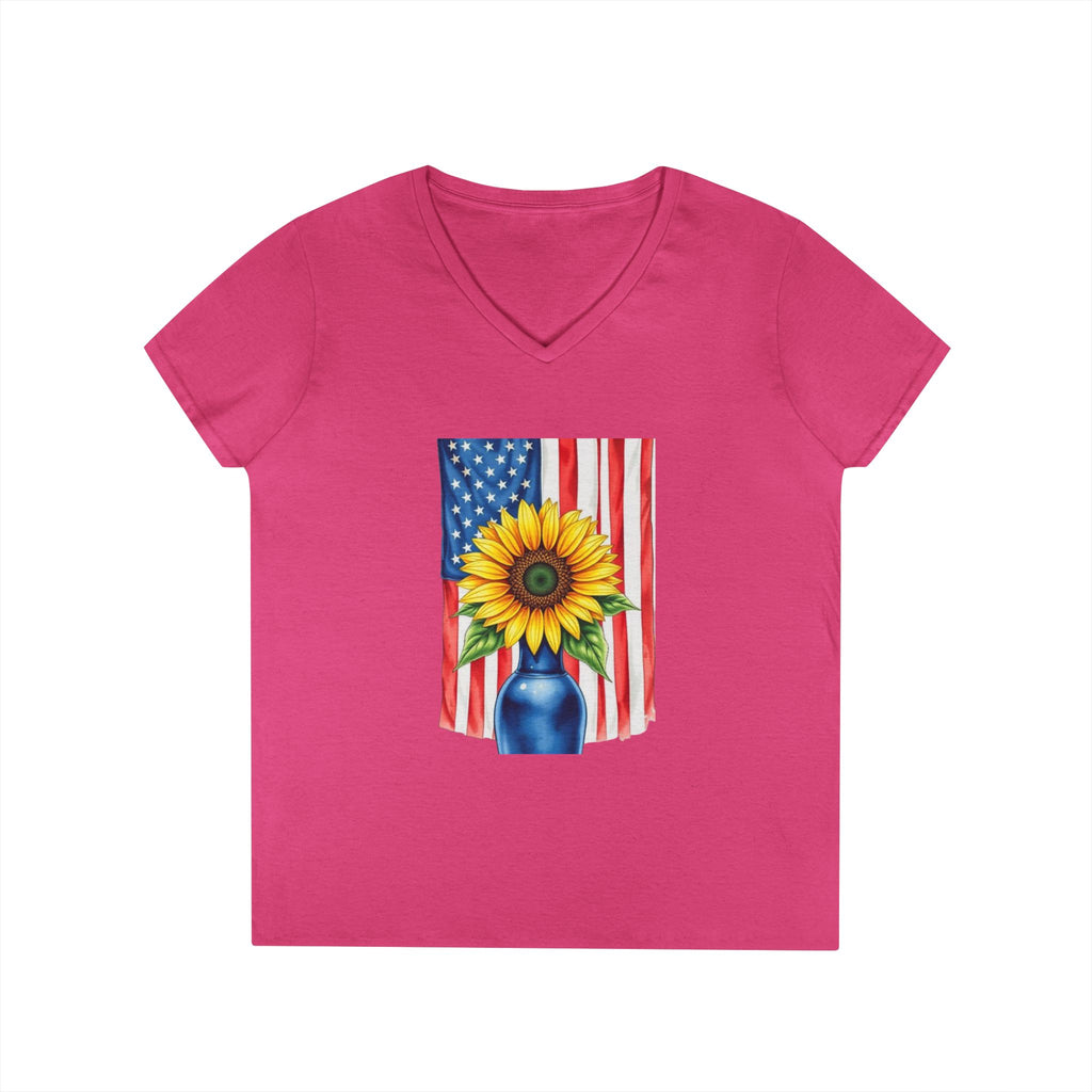 V-Neck T-Shirt Patriotic Americans Stand Behind Ukraine