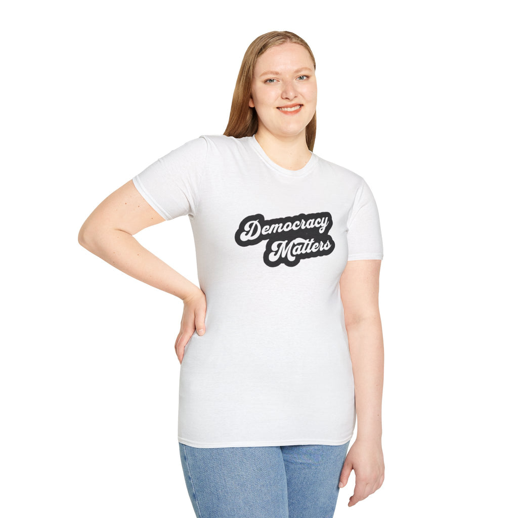 Democracy Matters T-Shirt — Retro Script Political Tee