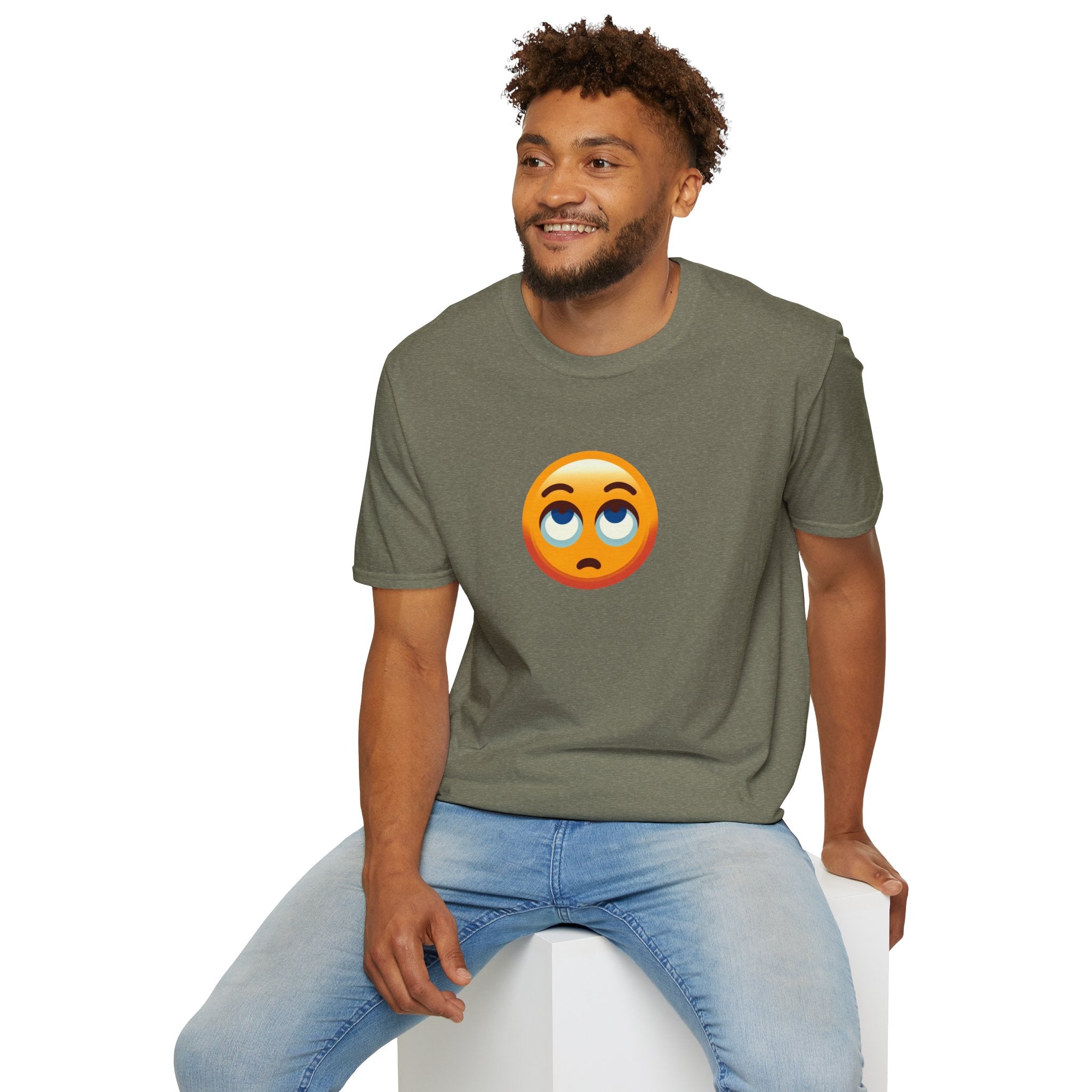 Unisex Softstyle T-Shirt with Eye Roll Emoji | Casual Graphic Tee for Everyday Humor