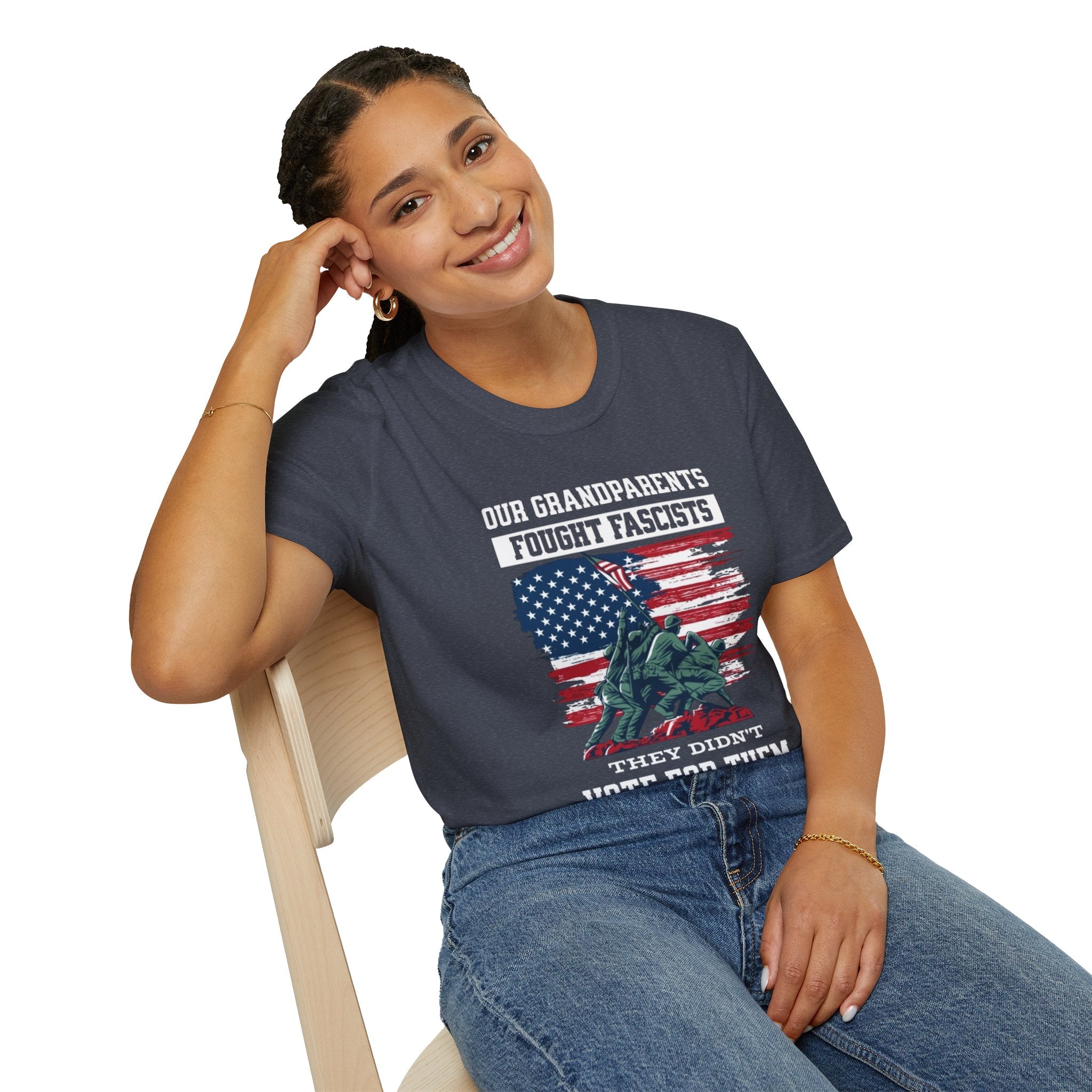 Unisex Softstyle T-Shirt: 'Our Grandparents Fought Fascists' Patriotic Tee