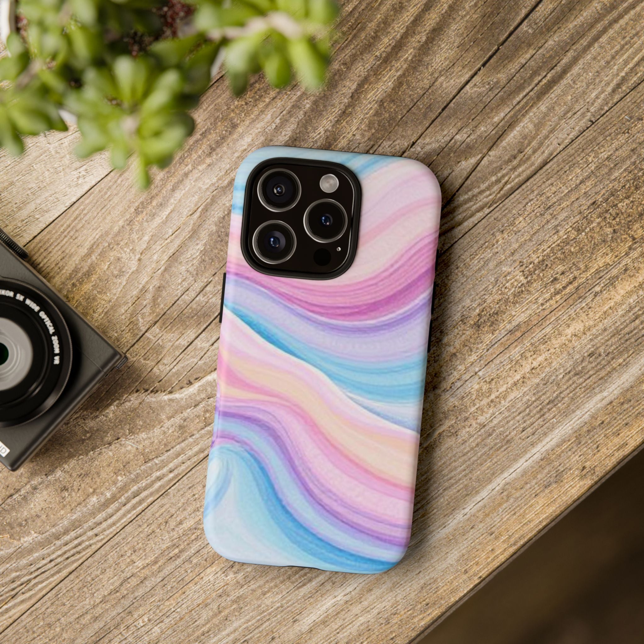 Pastel Marble Tough Phone Case iPhone — Swirled Pink & Blue Protective Cover