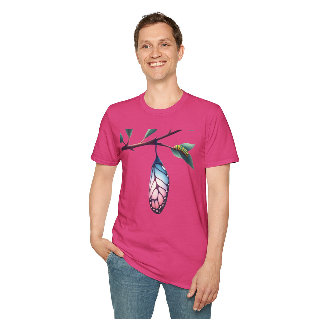 Trans Caterpillar to Butterfly Transformation T-Shirt, Unisex Graphic T-Shirt