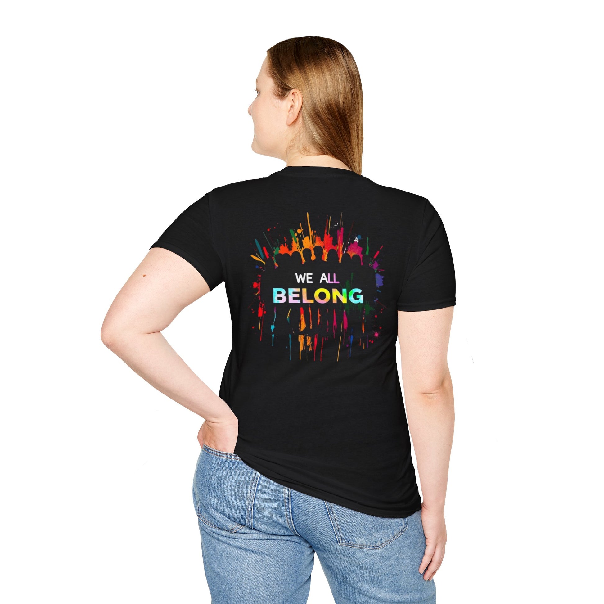Unisex Softstyle T-Shirt: "Conversion Therapy is Torture" & "We All Belong" - LGBTQ+ Empowerment Tee