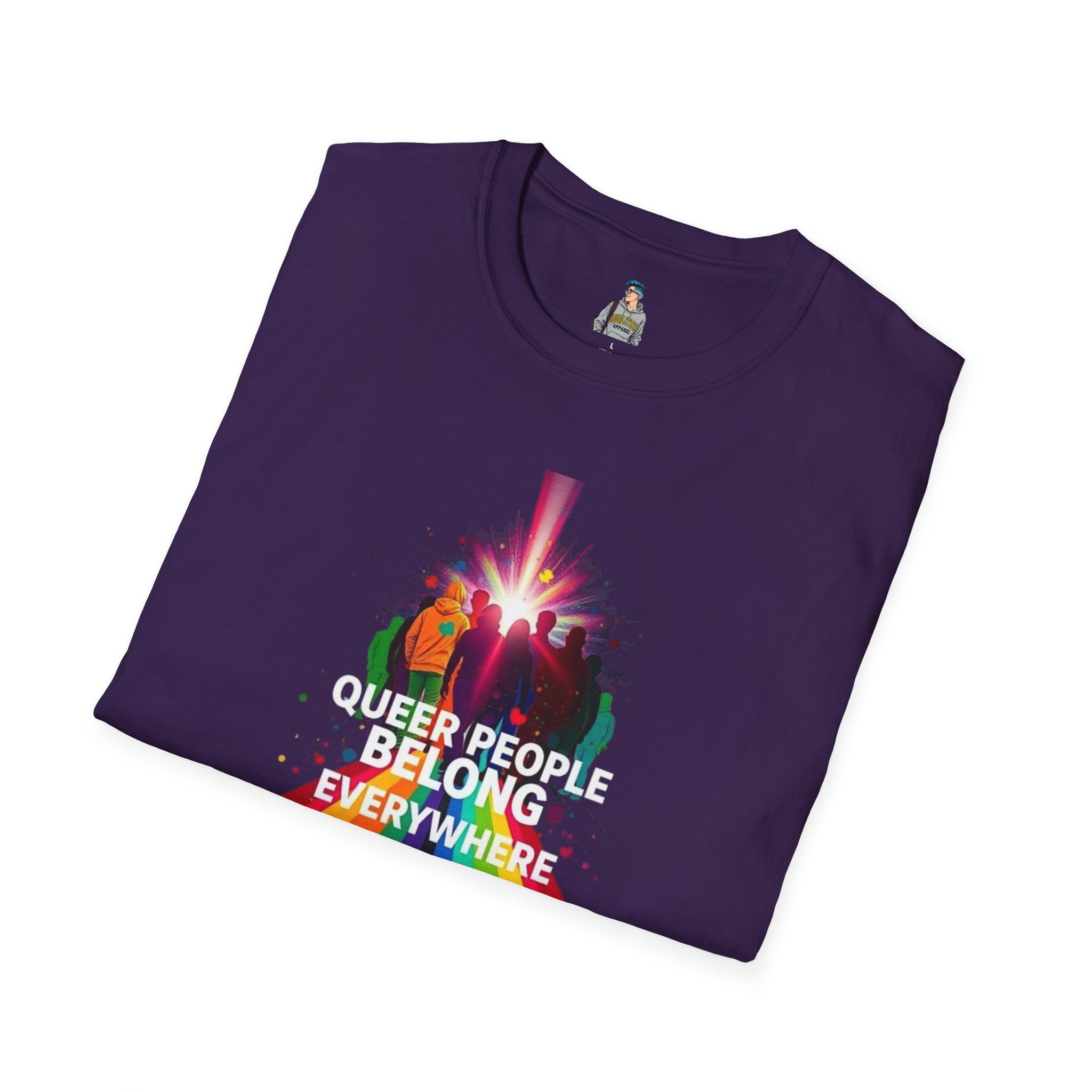 Queer Pride Unisex Softstyle T-Shirt - "Queer People Belong Everywhere"