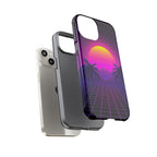 Android OR iPhone Compatible Cases - 80's Digital Grid Sunset Design - Unique Tough Cases