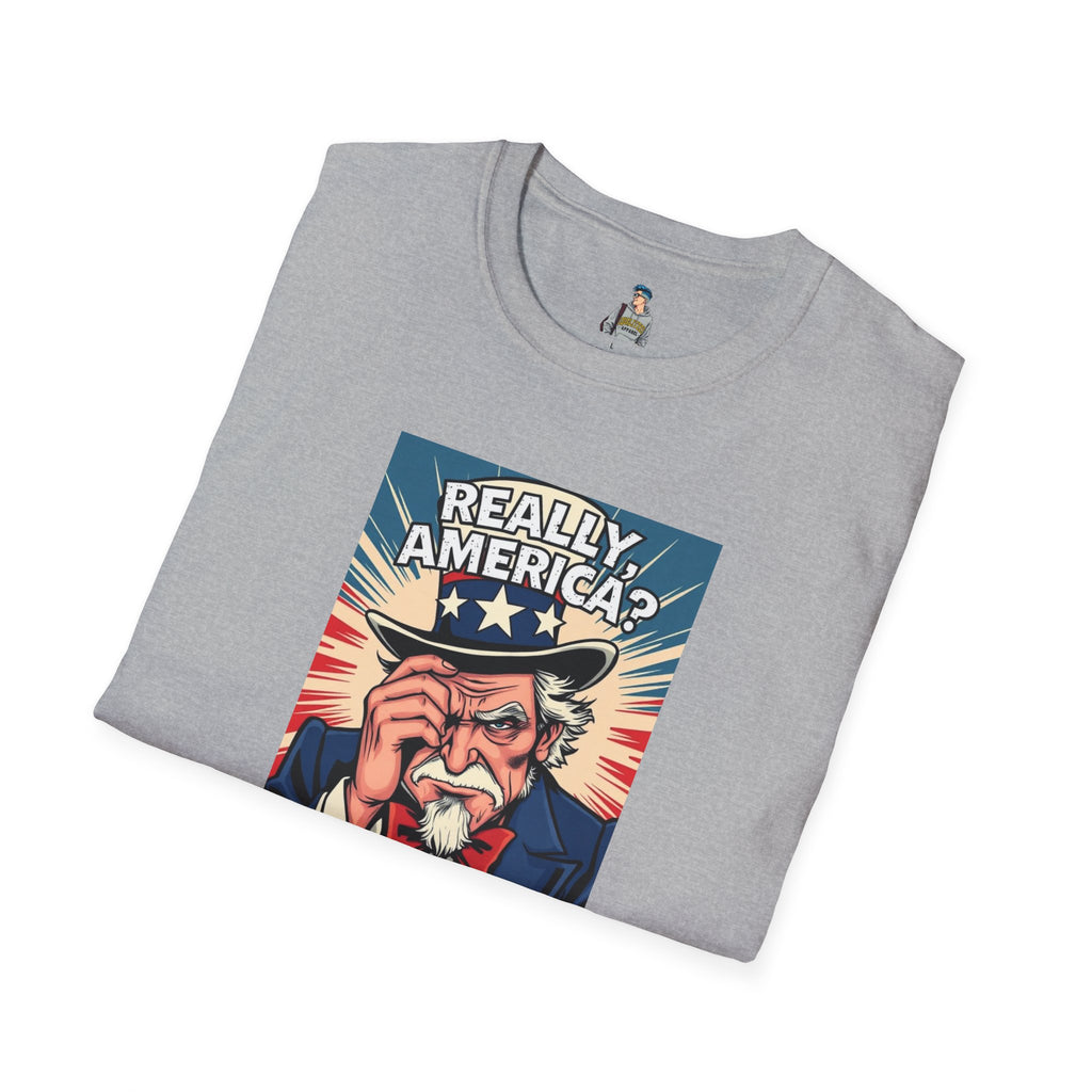 Uncle Sam in disbelief Really, America? Unisex softstyle T-Shirt