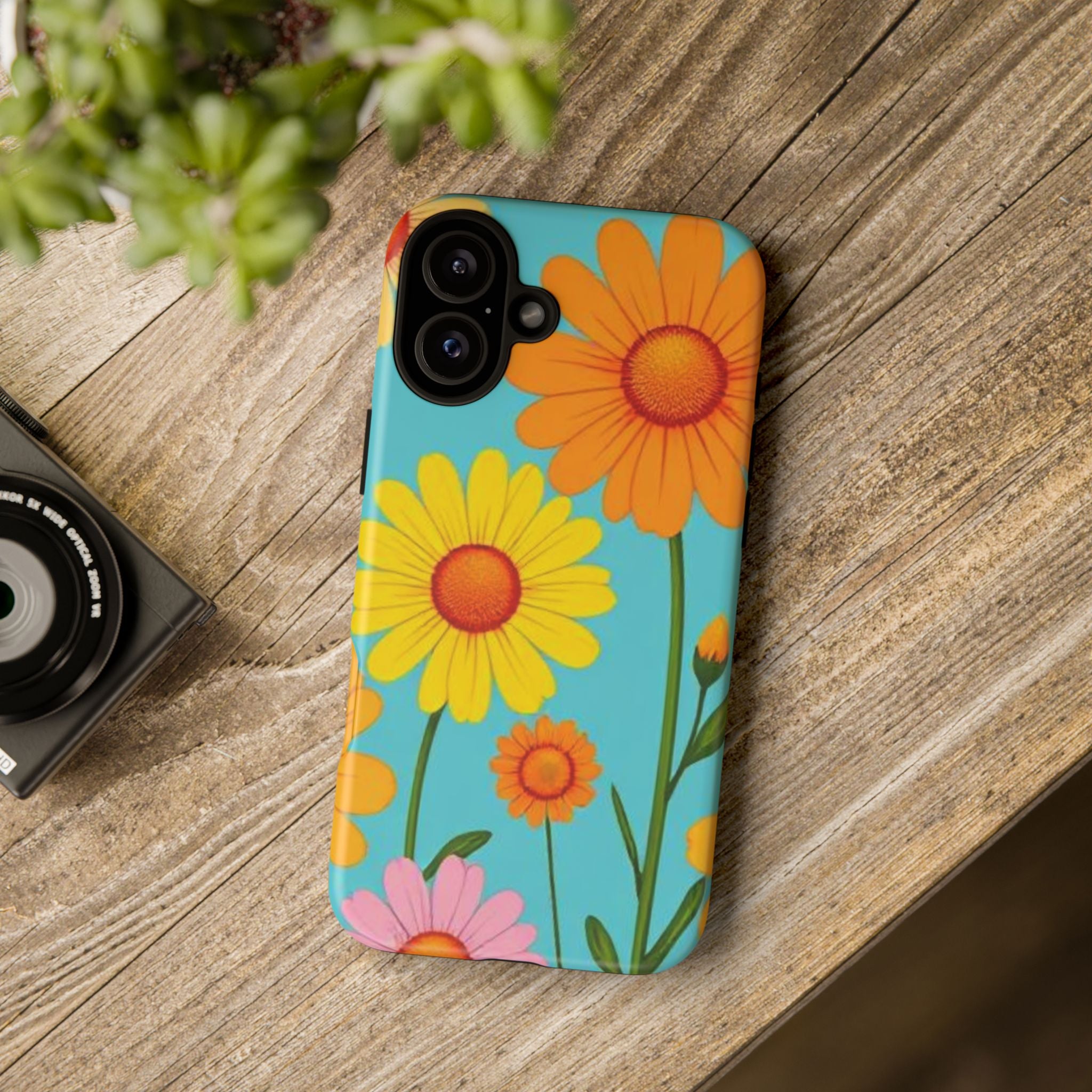 Floral Tough Phone Case for iPhone — Bright Daisy Garden Protective Cover