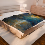 Moon over Docile Waters Impressionist Print Velveteen Plush Blanket – For Comfort and Warmth