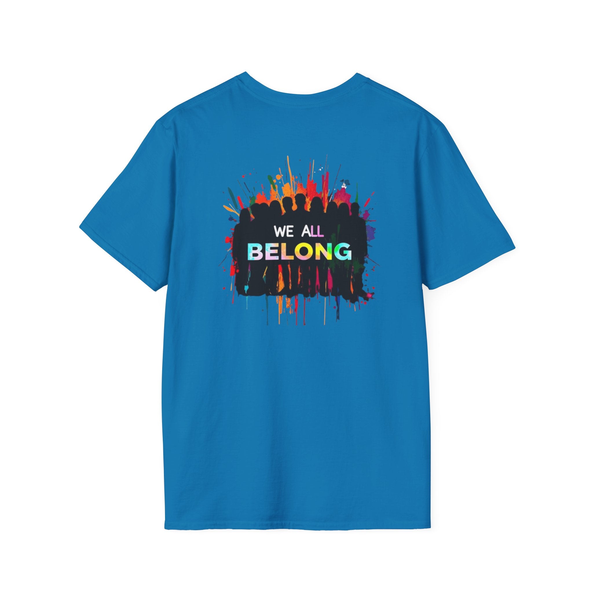 Inclusive Art Unisex Softstyle T-Shirt – ‘ Rainbow Handprint We All Belong’