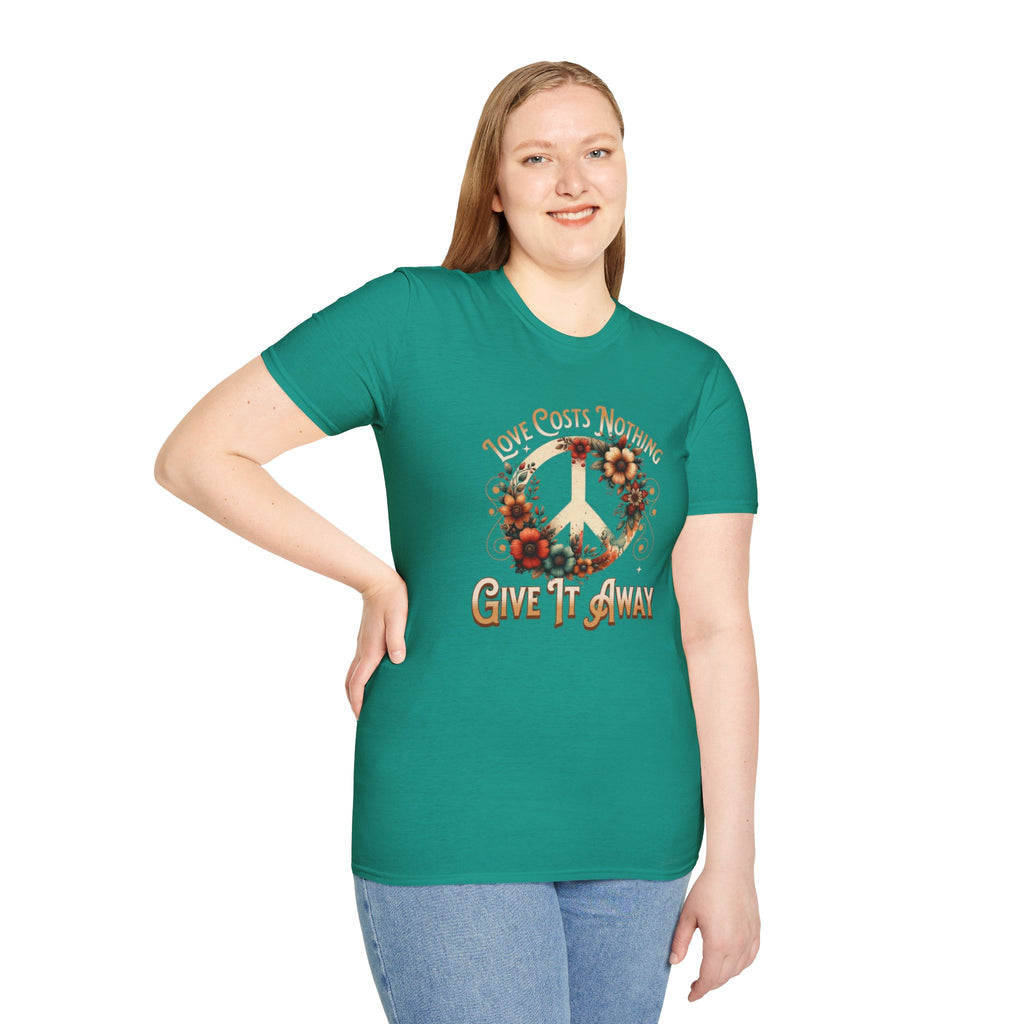 Unisex Softstyle T-Shirt - Love Costs Nothing, Give It Away Floral Peace Design