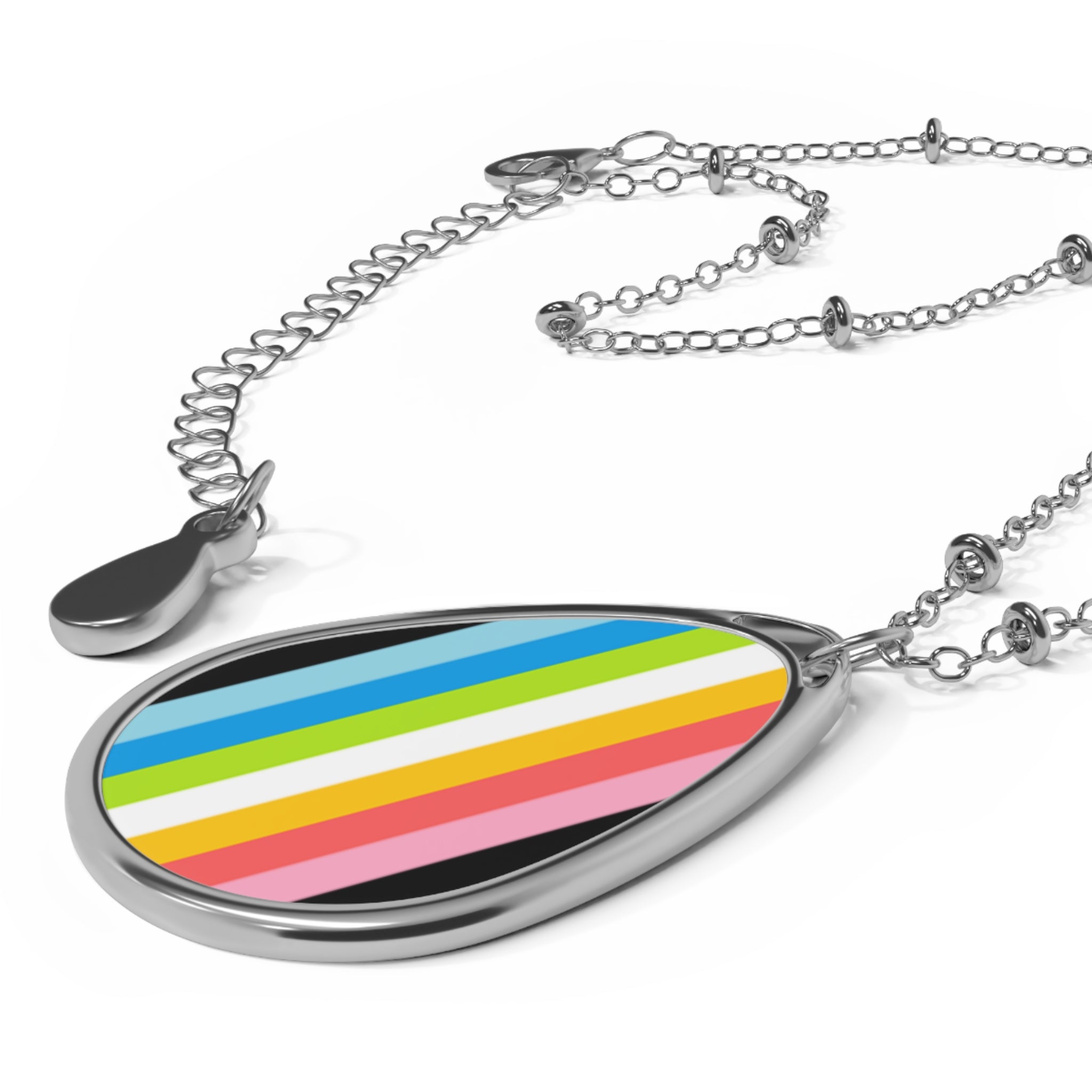 Queer Pride Oval Necklace - Stylish Silver Pendant for Inclusivity and Celebration