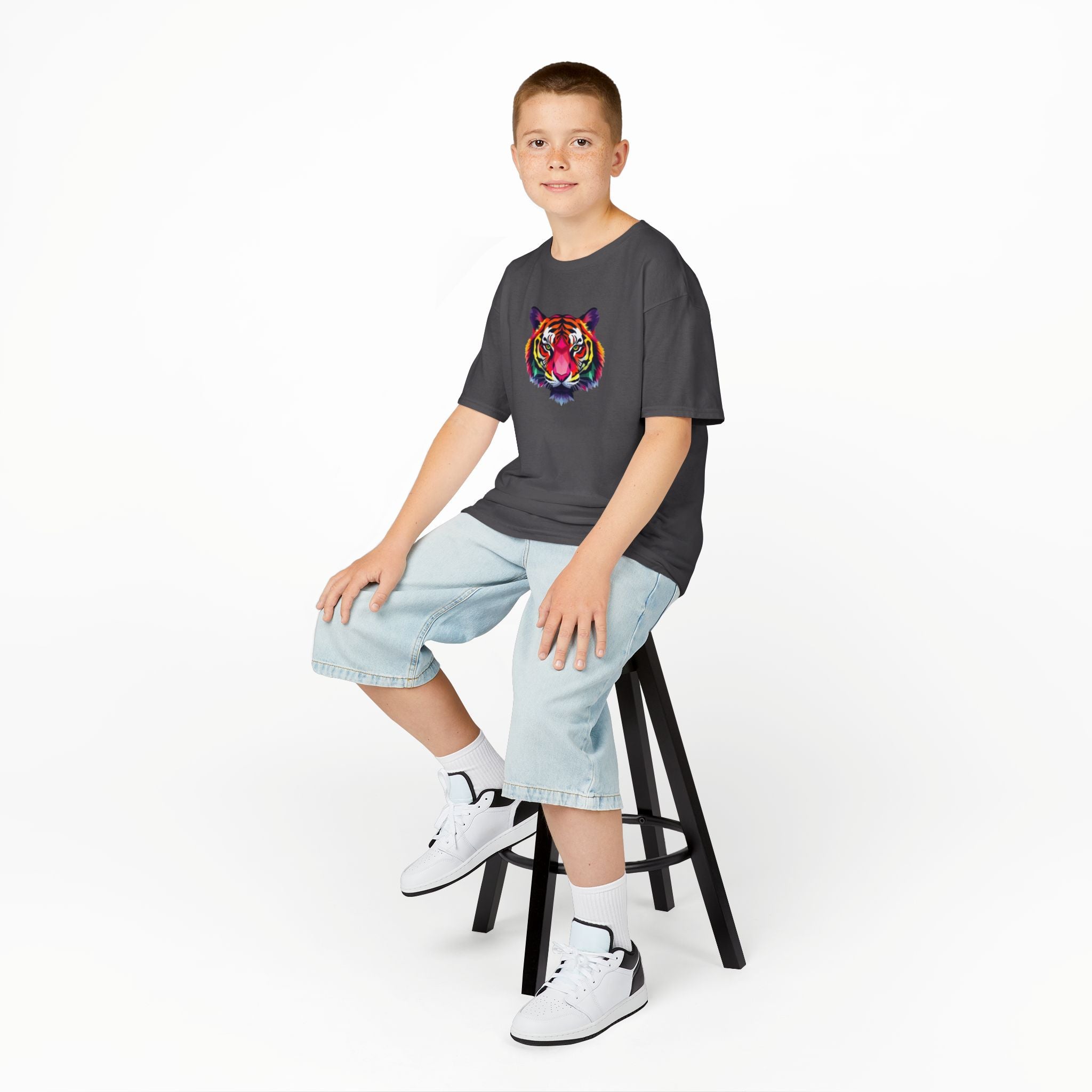 Colorful Fractal Tiger Kids Heavy Cotton Tee