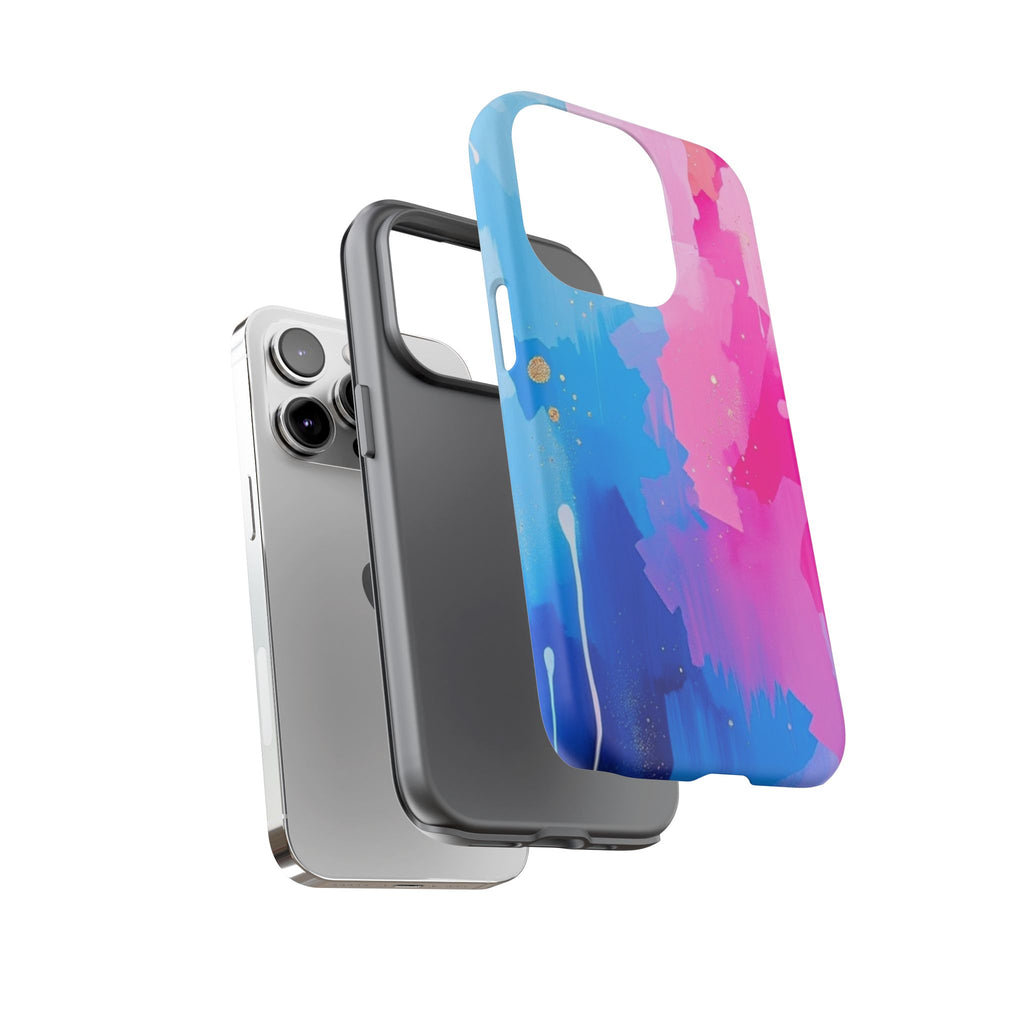 Android OR iPhone Compatible Cases - Pink and Blue Color Splash Design