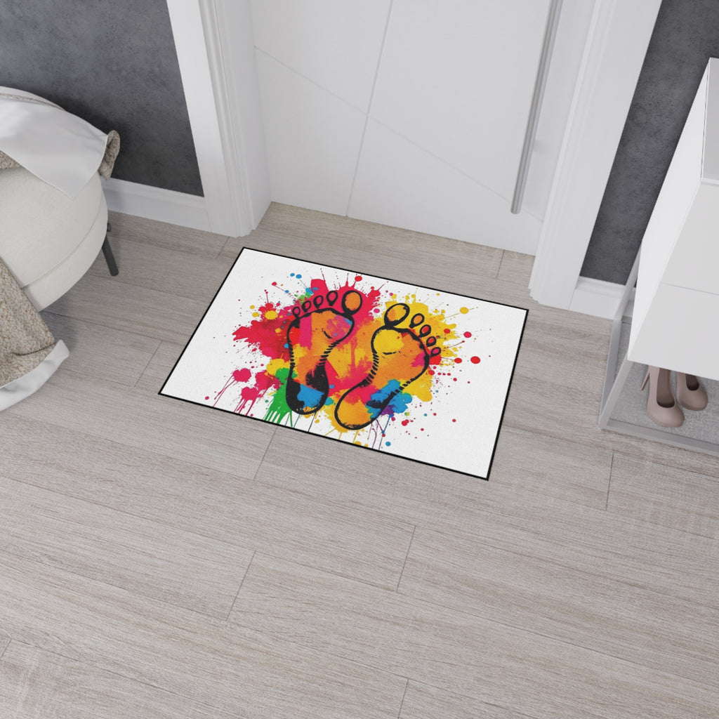 Vibrant Rainbow Footprints Heavy Duty Floor Mat - Artistic Home Decor