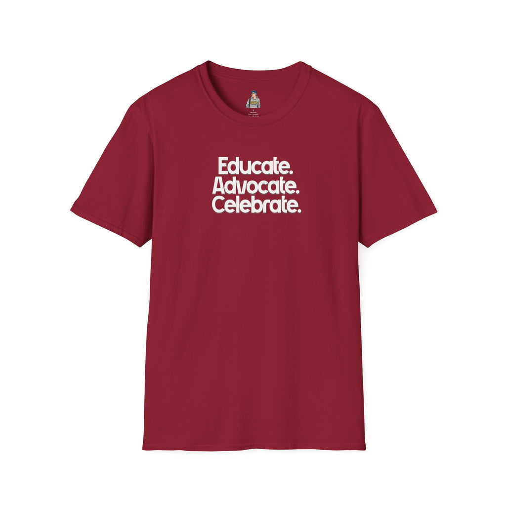 Educate. Advocate. Celebrate. Minimalist Pride T-Shirt - EqualiTees.Me