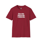 Educate. Advocate. Celebrate. Minimalist Pride T-Shirt - EqualiTees.Me