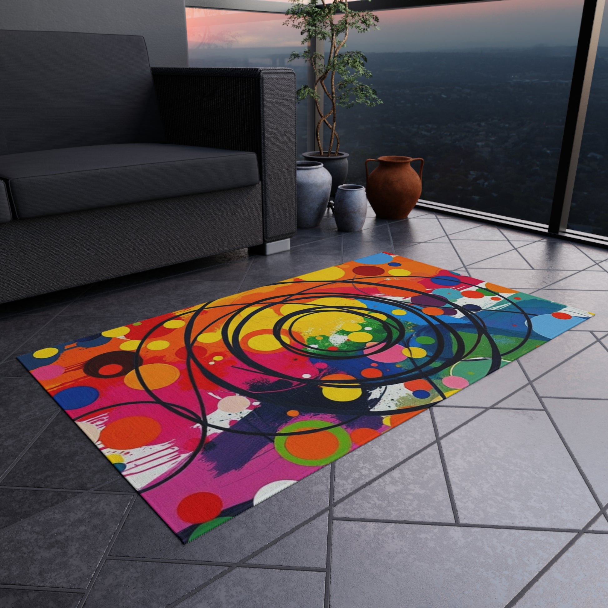 Abstract Circles and Swirls Outdoor Rug