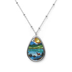Oval Necklace — Stained Glass Landscape Teardrop Pendant Necklace
