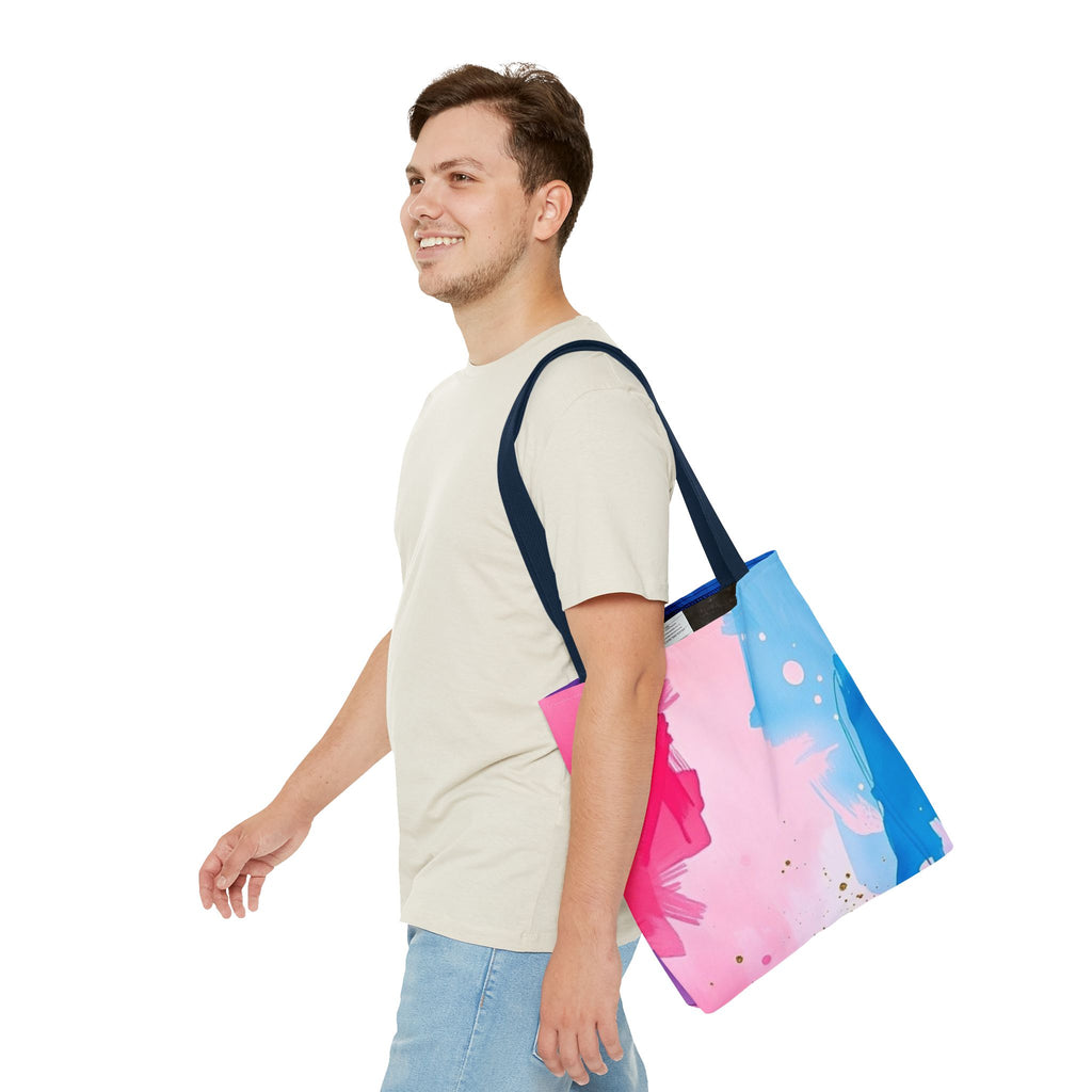 Pink, White and Blue Watercolor on Canvas Design - Tote Bag