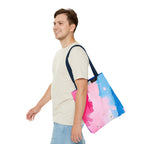 Pink, White and Blue Watercolor on Canvas Design - Tote Bag