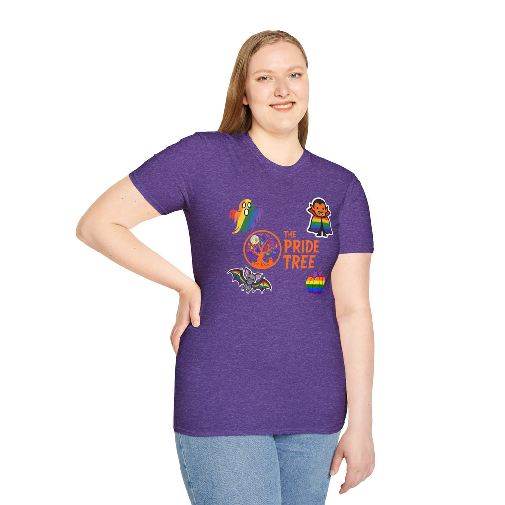 The Pride Tree Halloween T‑Shirt — Rainbow Ghosts, Pumpkins & Bat Graphic Tee