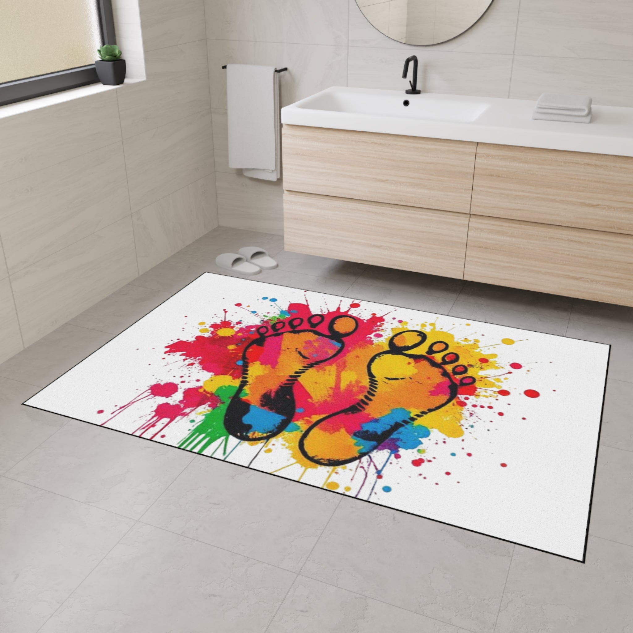 Vibrant Rainbow Footprints Heavy Duty Floor Mat - Artistic Home Decor