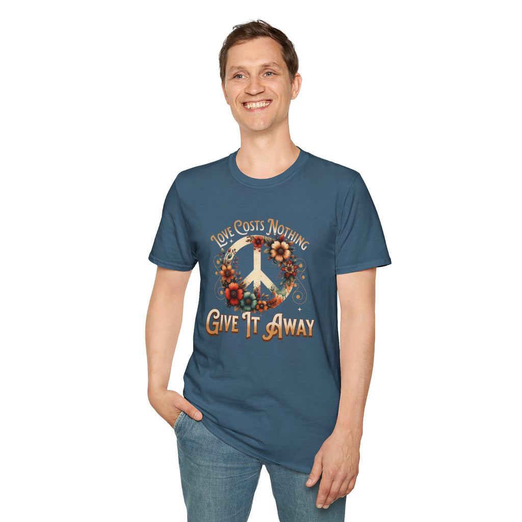 Unisex Softstyle T-Shirt - Love Costs Nothing, Give It Away Floral Peace Design