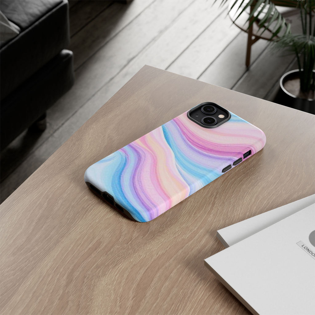 Pastel Marble Tough Phone Case iPhone — Swirled Pink & Blue Protective Cover