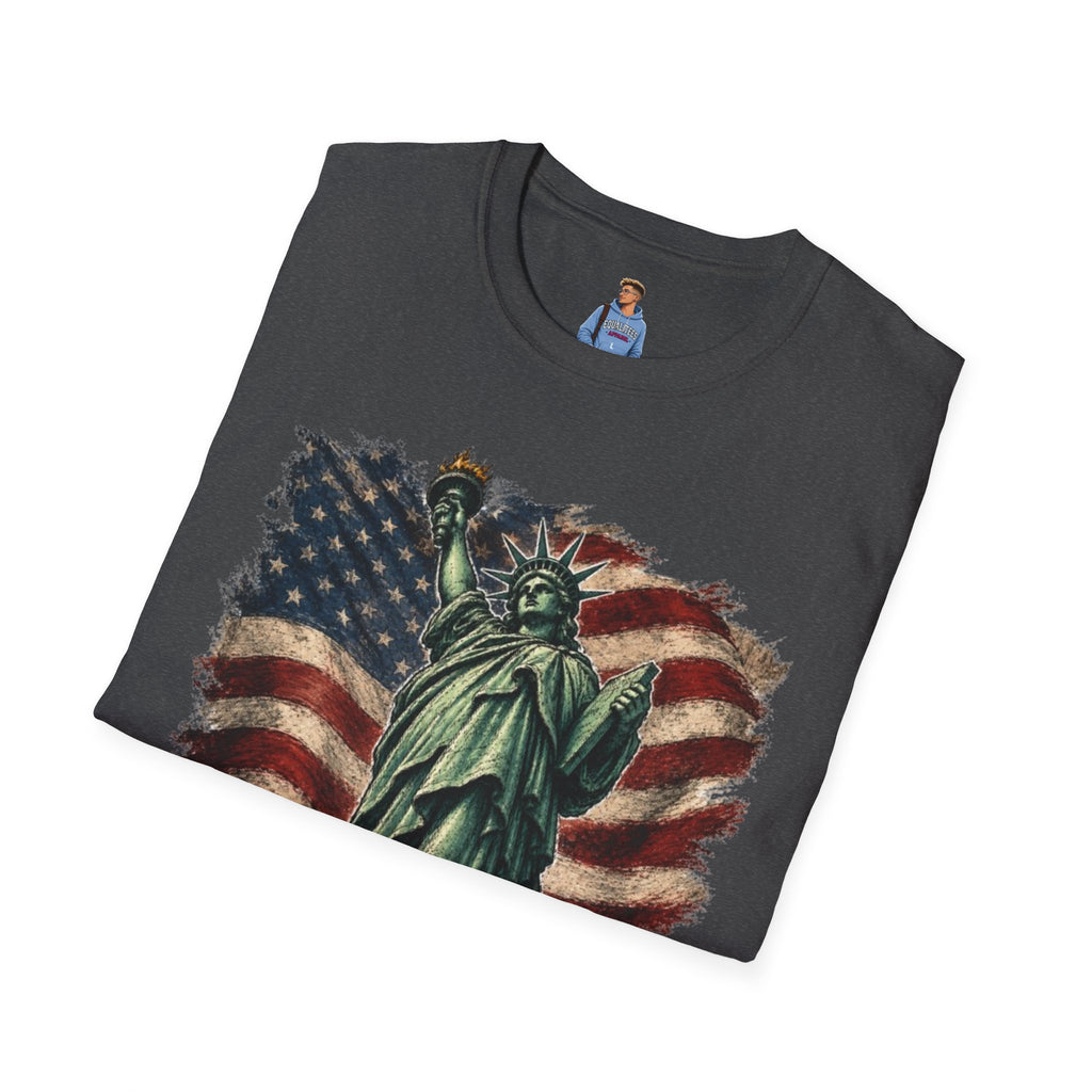 Statue of Liberty Stepping on MAGA American Flag T-Shirt — Patriotic USA Independence Day Tee