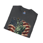 Statue of Liberty Stepping on MAGA American Flag T-Shirt — Patriotic USA Independence Day Tee