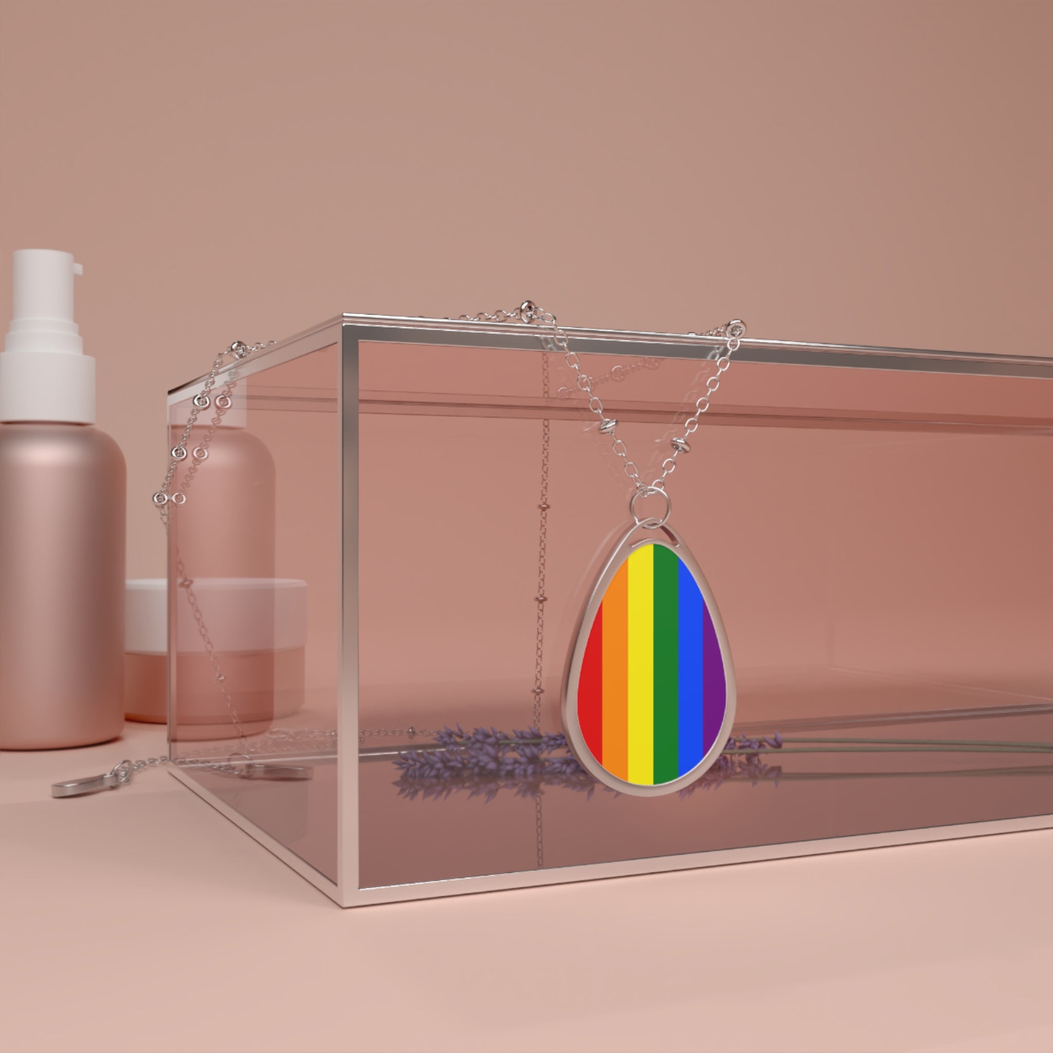 Rainbow Pride Oval Necklace - Stylish Silver Pendant for Inclusivity and Celebration