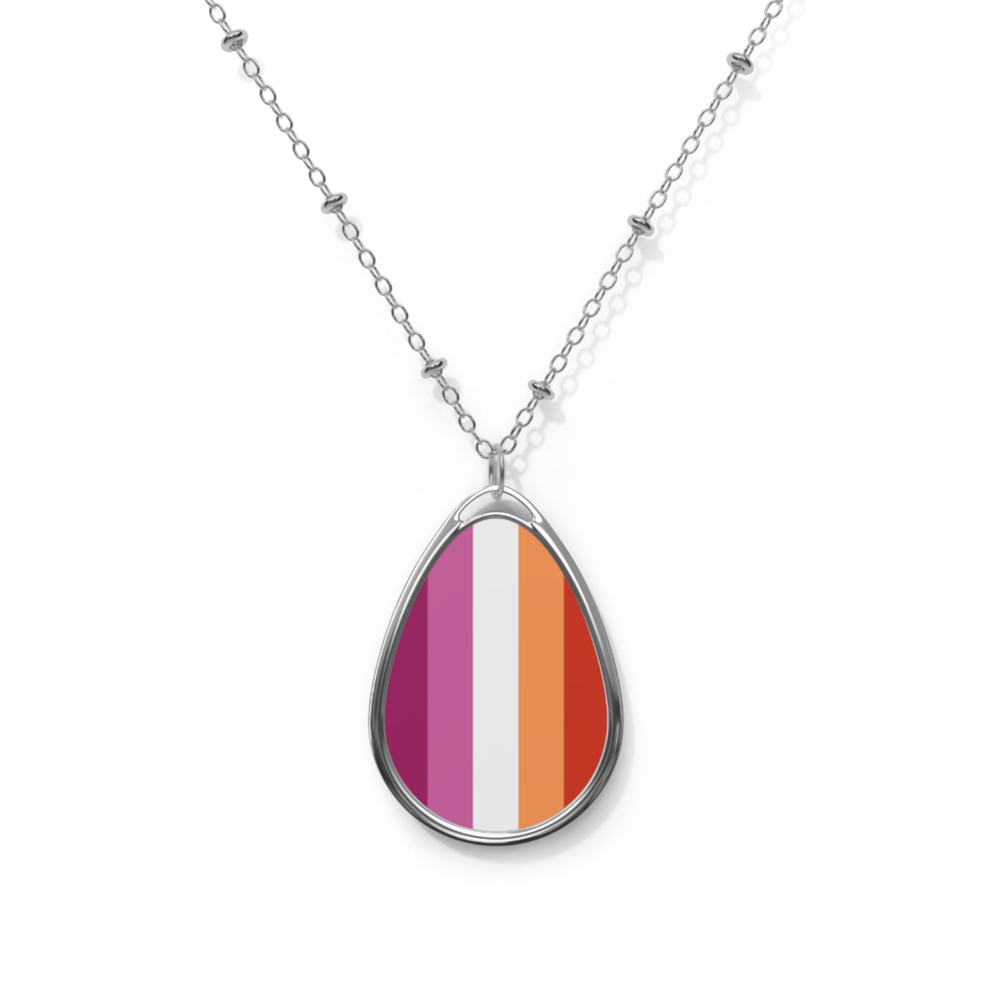 Lesbian Pride Oval Necklace - Stylish Silver Pendant for Inclusivity and Celebration