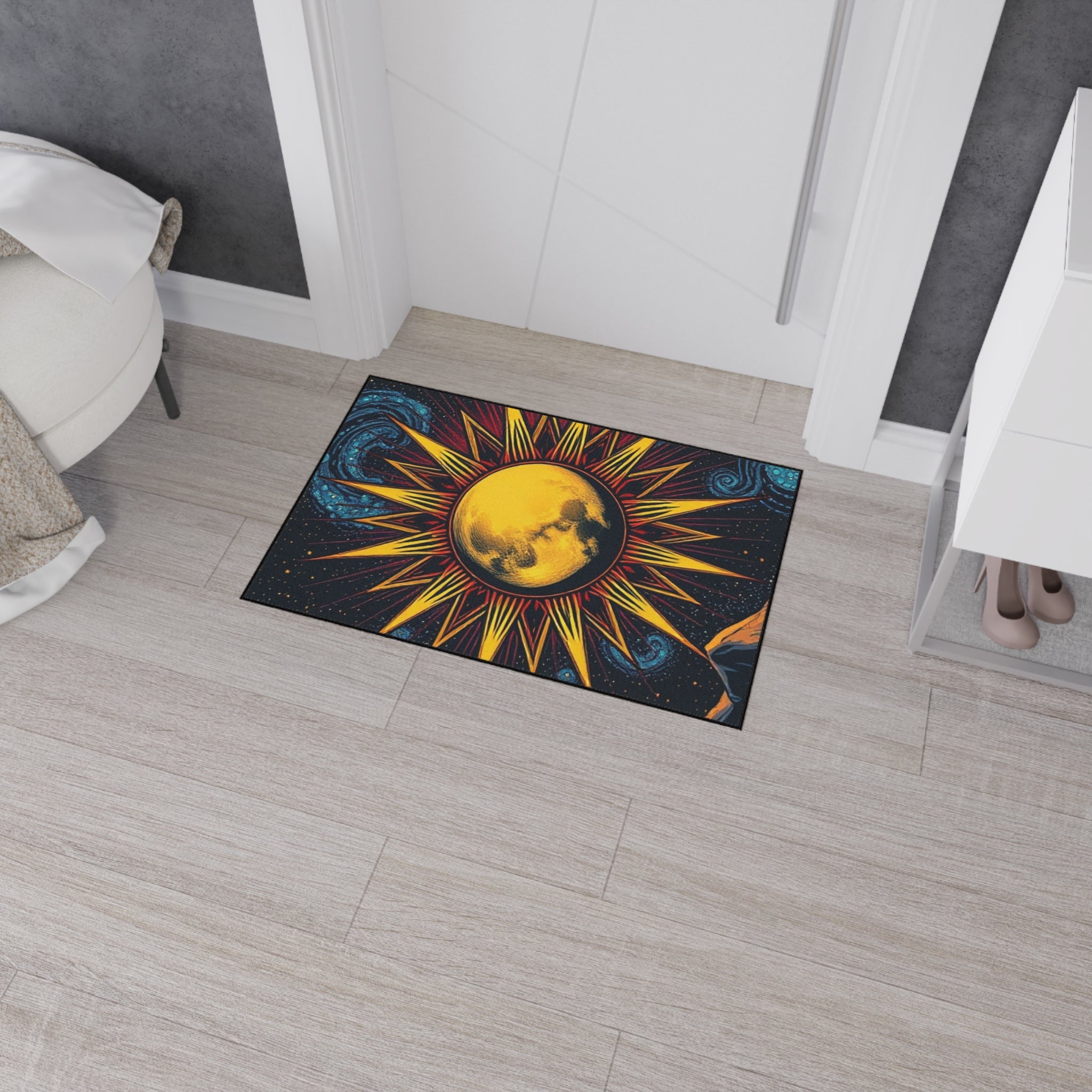 Cosmic Moon Heavy Duty Floor Mat - Vibrant Space Design for Home Decor