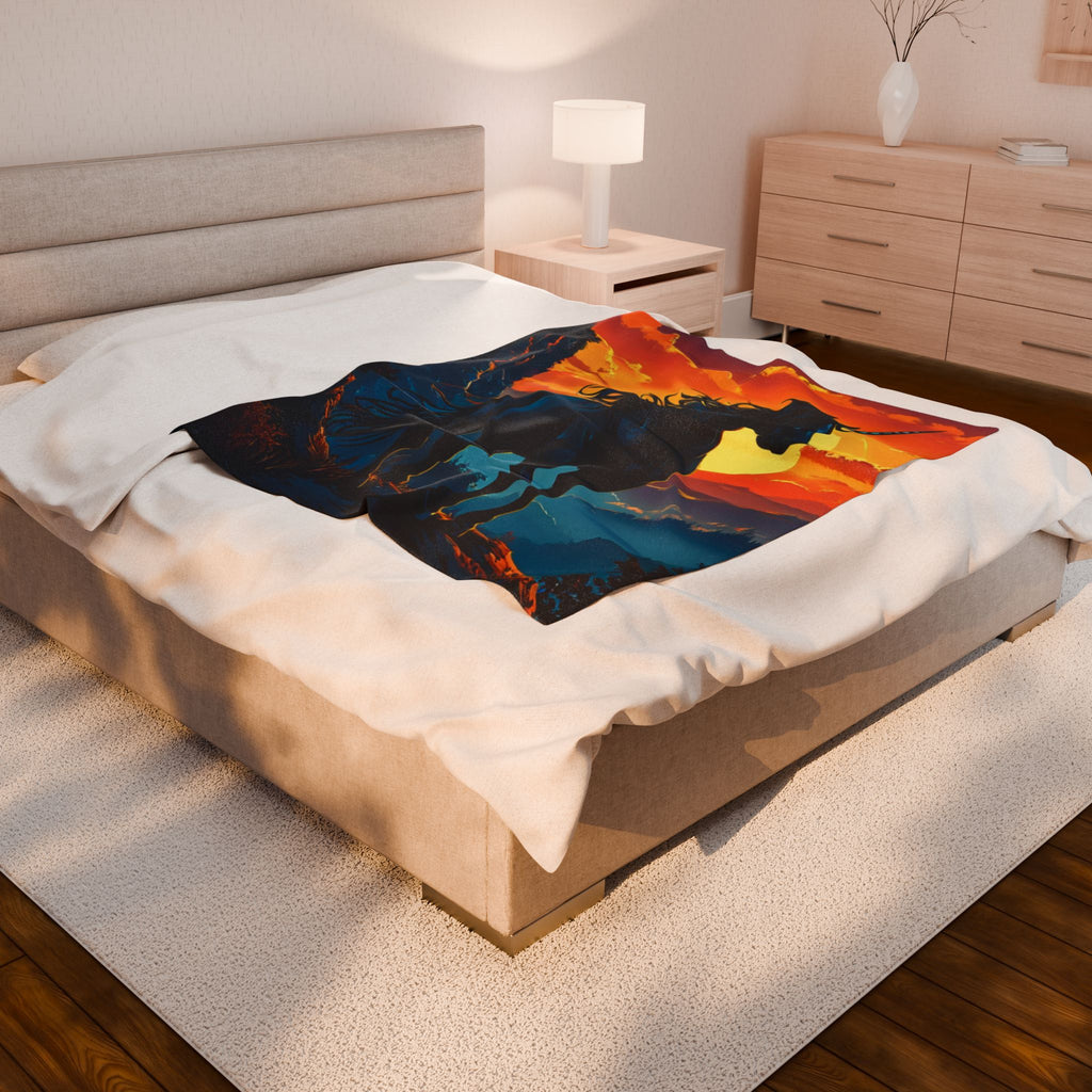 Mystical Black Unicorn Velveteen Plush Blanket