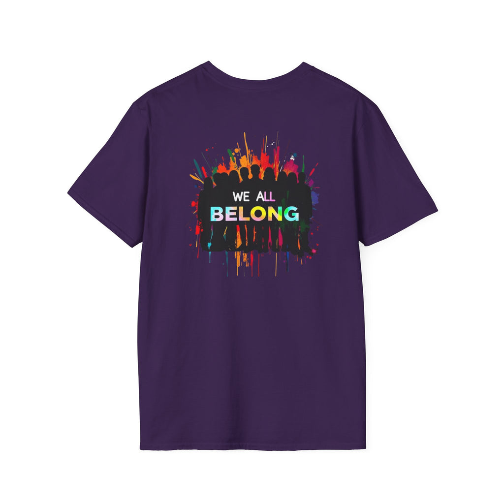 Inclusive Art Unisex Softstyle T-Shirt – ‘ Rainbow Handprint We All Belong’