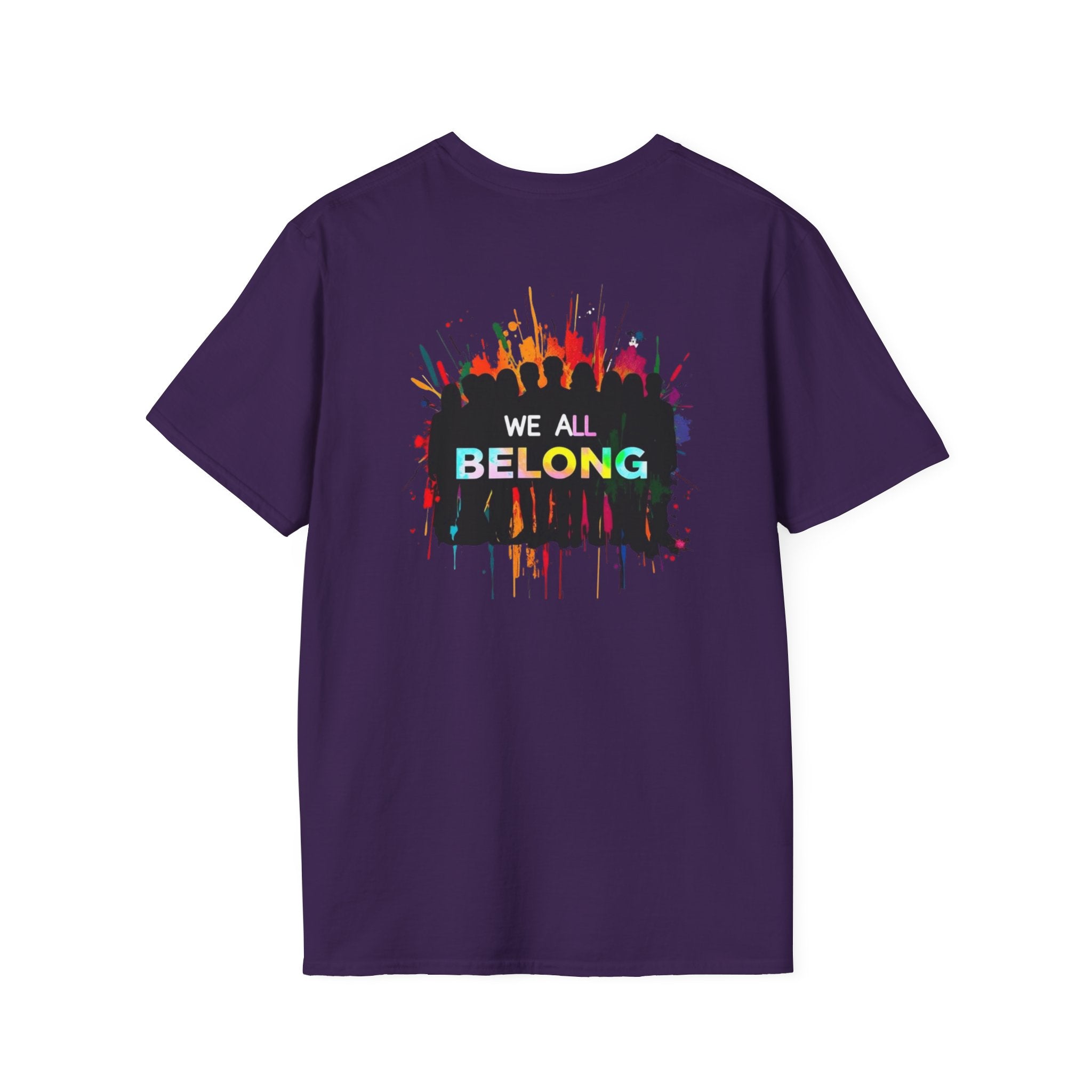 Inclusive Art Unisex Softstyle T-Shirt – ‘ Rainbow Handprint We All Belong’