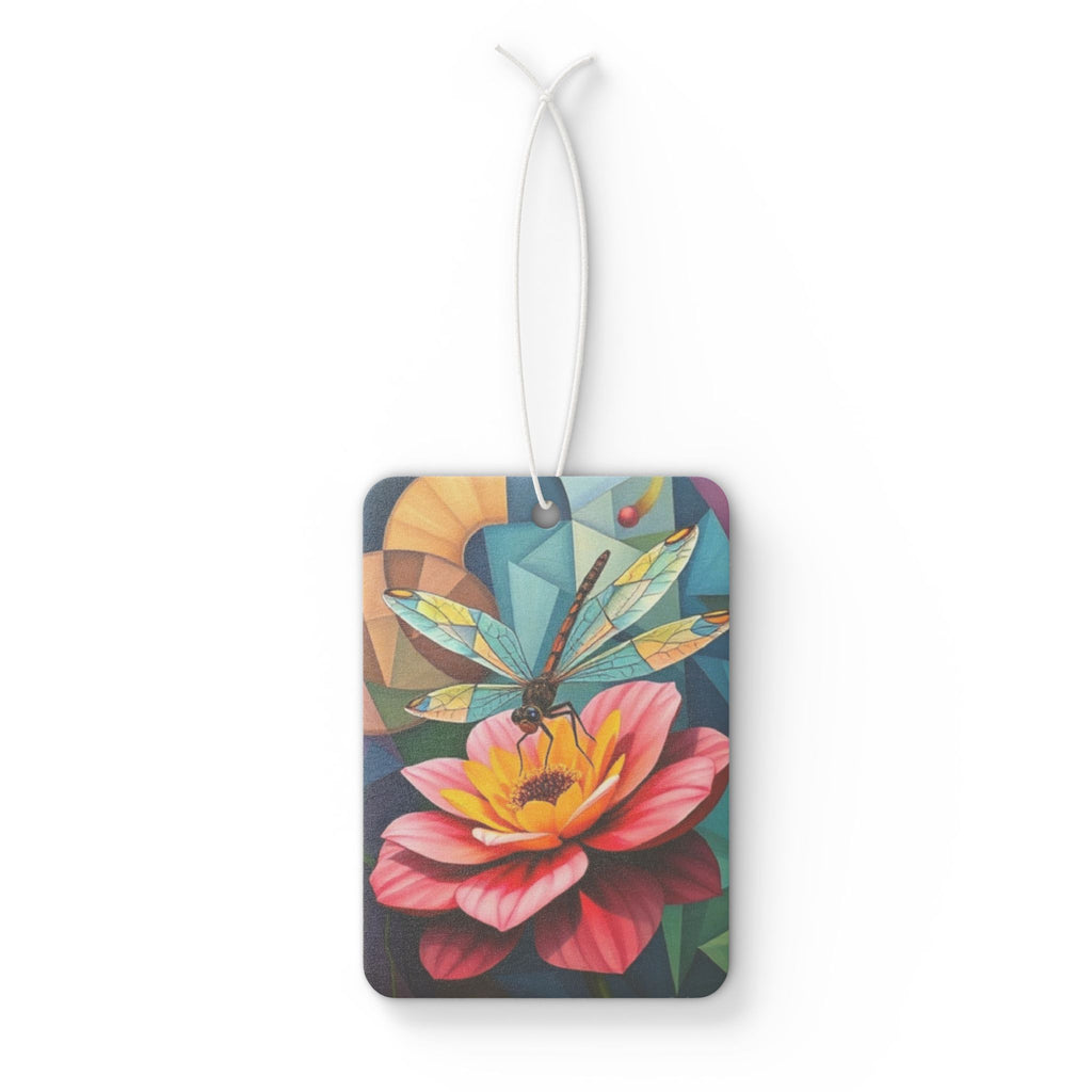 Dragonfly on a Flower Stained Glass Design - Car Air Freshener - Eclectic and Aromatic