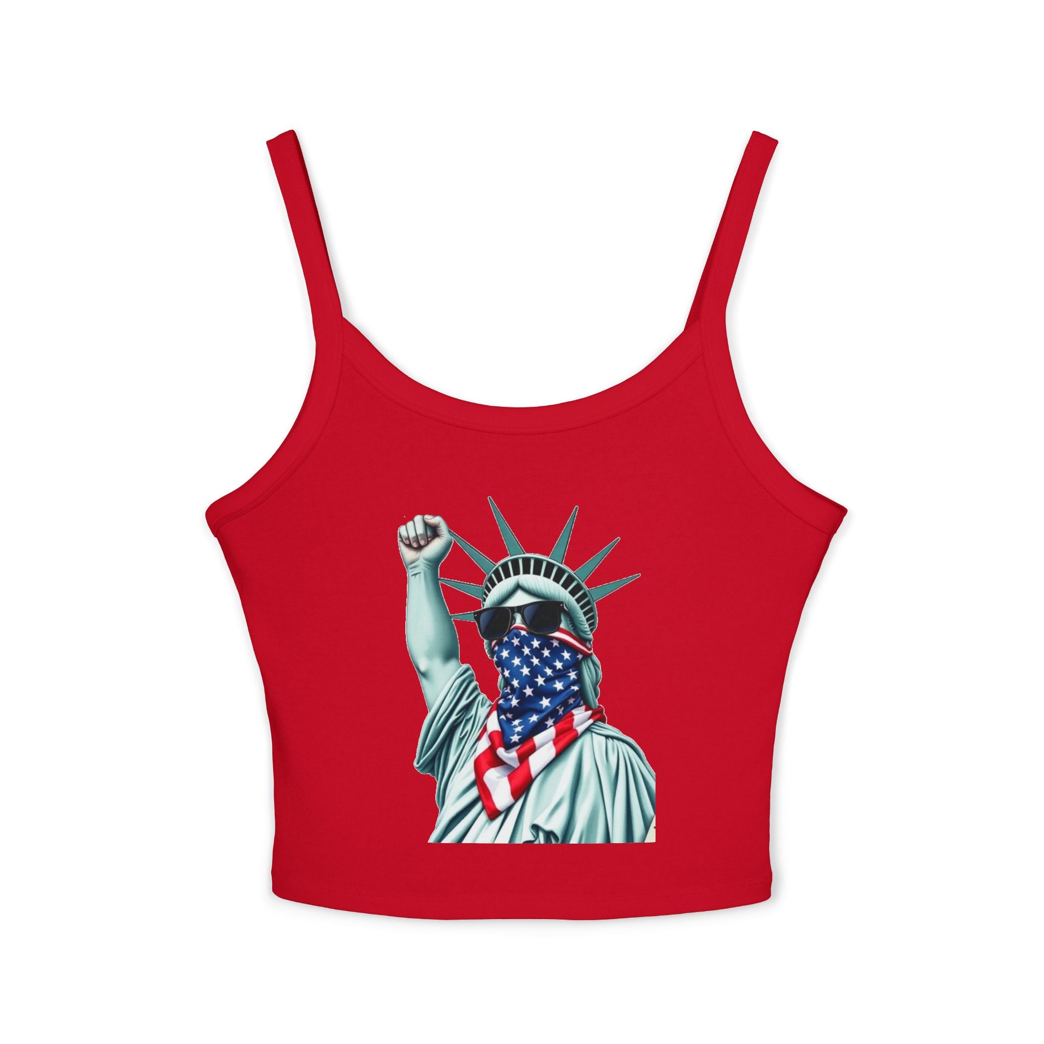 Patriotic Women's Spaghetti Strap Tank Top - Stand With Her Statue of Liberty Design