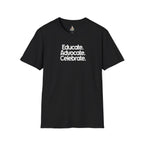 Educate. Advocate. Celebrate. Minimalist Pride T-Shirt