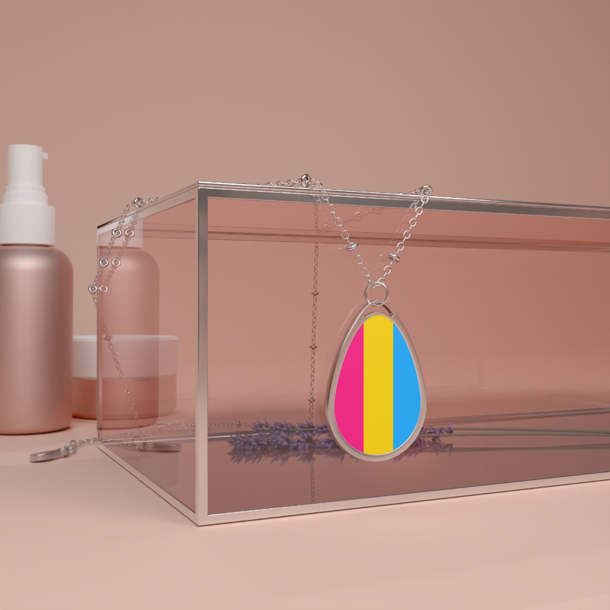 Pansexual Pride Oval Necklace - Stylish Silver Pendant for Inclusivity and Celebration