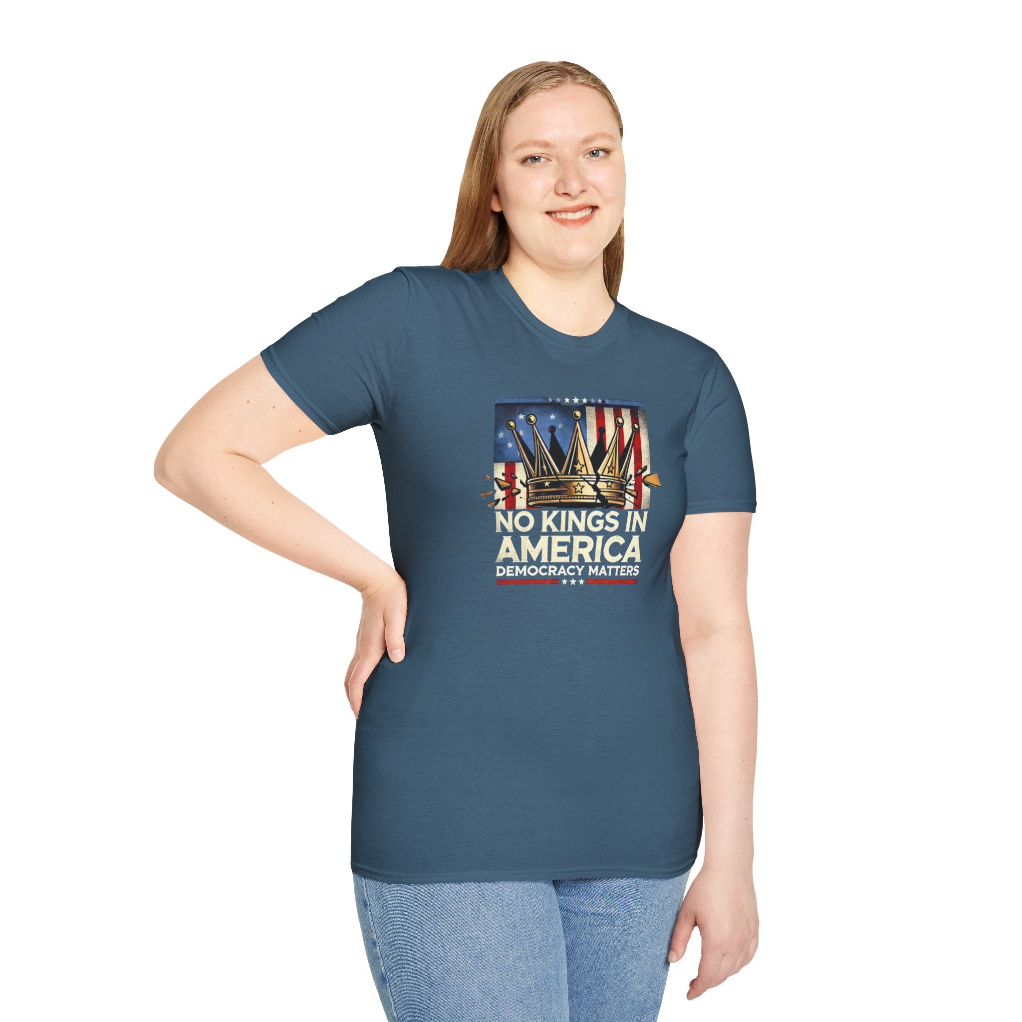 No Kings in America-Democracy Matters  Unisex Softstyle T-Shirt
