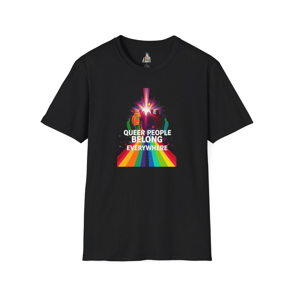 Queer Pride Unisex Softstyle T-Shirt - "Queer People Belong Everywhere"