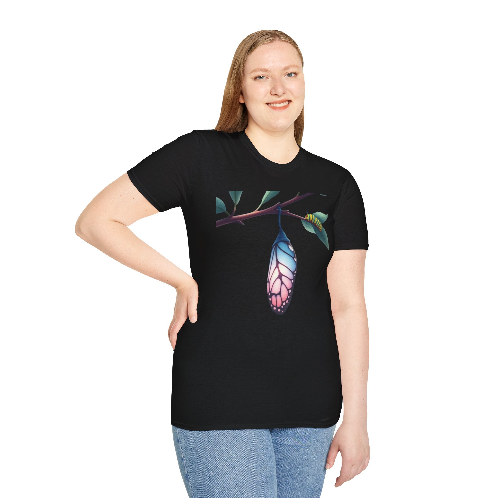 Trans Caterpillar to Butterfly Transformation T-Shirt, Unisex Graphic T-Shirt