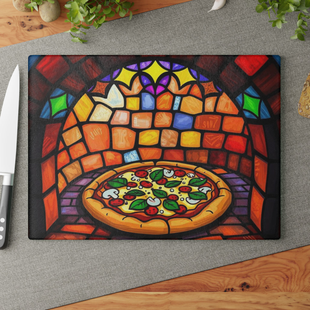 Stained Glass Pizza Cutting Board Colorful Kitchen Art for Food Lovers